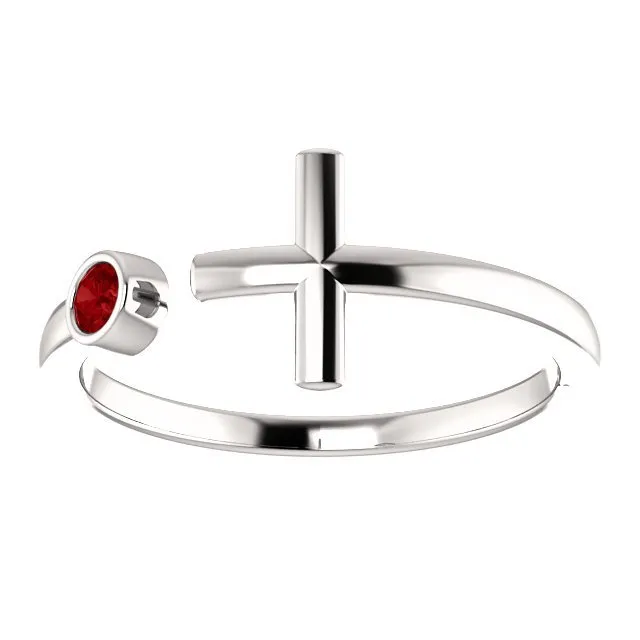 14KT GOLD .09 CT RUBY BEZEL-SET CUFF CROSS RING