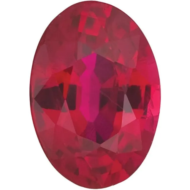 14KT GOLD 1.80 CTW RUBY & .10 CTW DIAMOND 3 STONE OVAL HALO RING