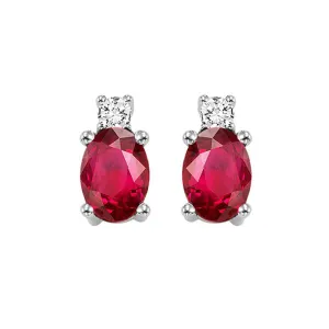 14KT WHITE GOLD DIAMOND (1/20CTW) & RUBY (1/2 CTW) EARRING