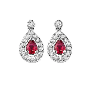 14KT WHITE GOLD DIAMOND (1/6CTW) & RUBY (1/4 CTW) EARRING