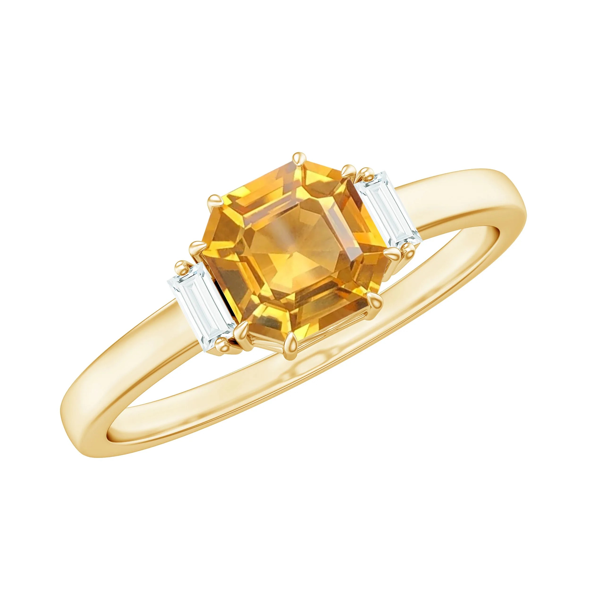 1.50 CT Asscher Cut Citrine Solitaire Ring with Diamond Stones