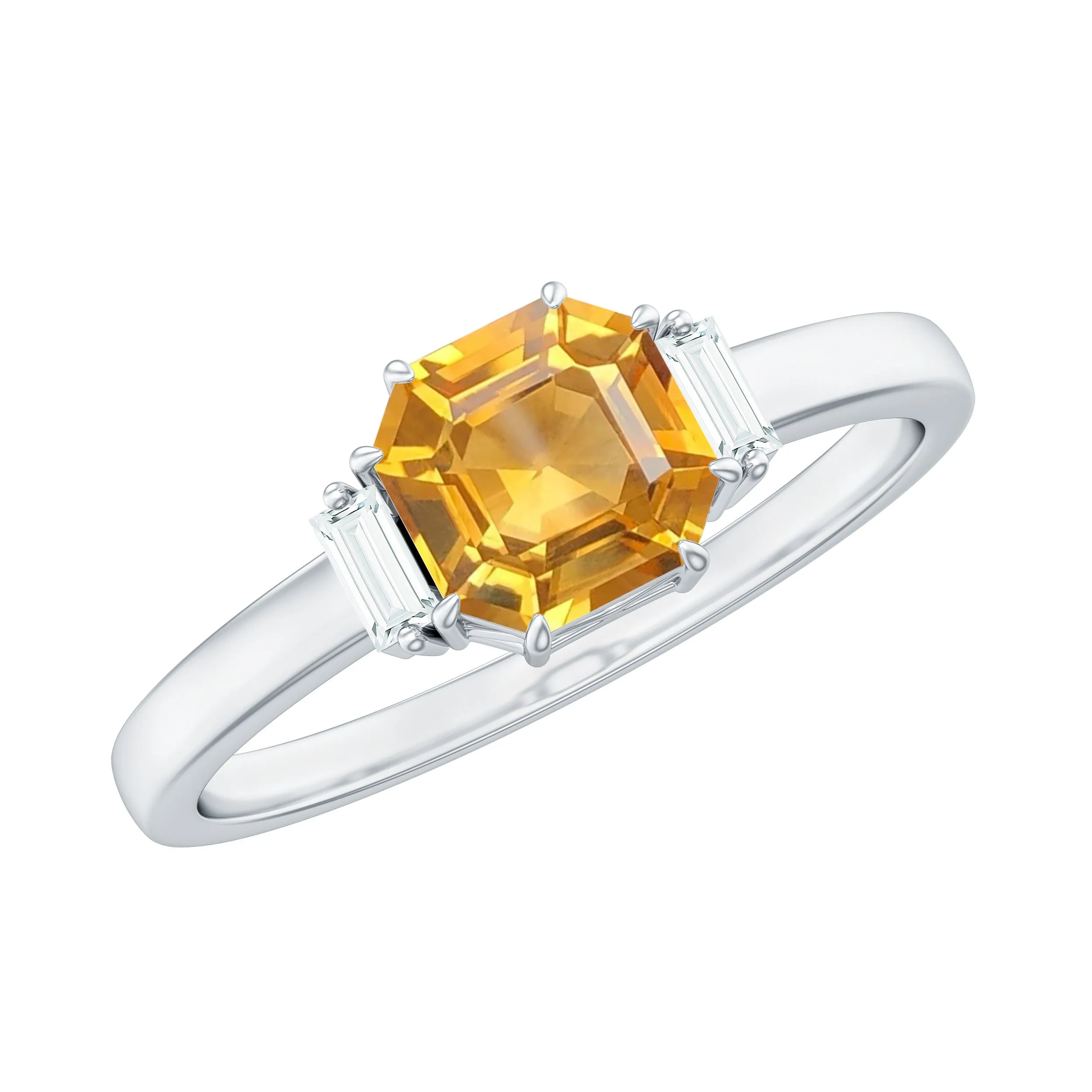 1.50 CT Asscher Cut Citrine Solitaire Ring with Diamond Stones