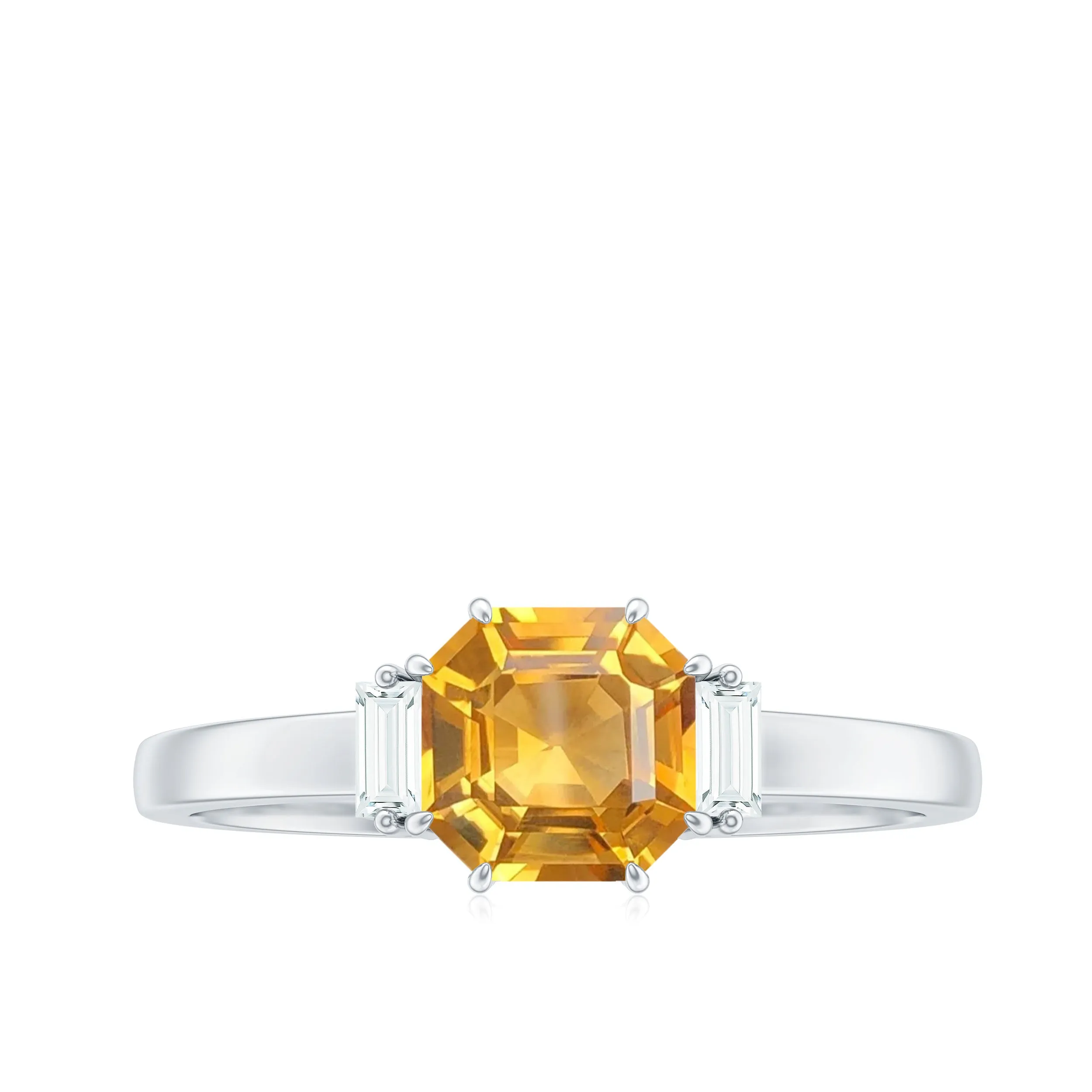 1.50 CT Asscher Cut Citrine Solitaire Ring with Diamond Stones