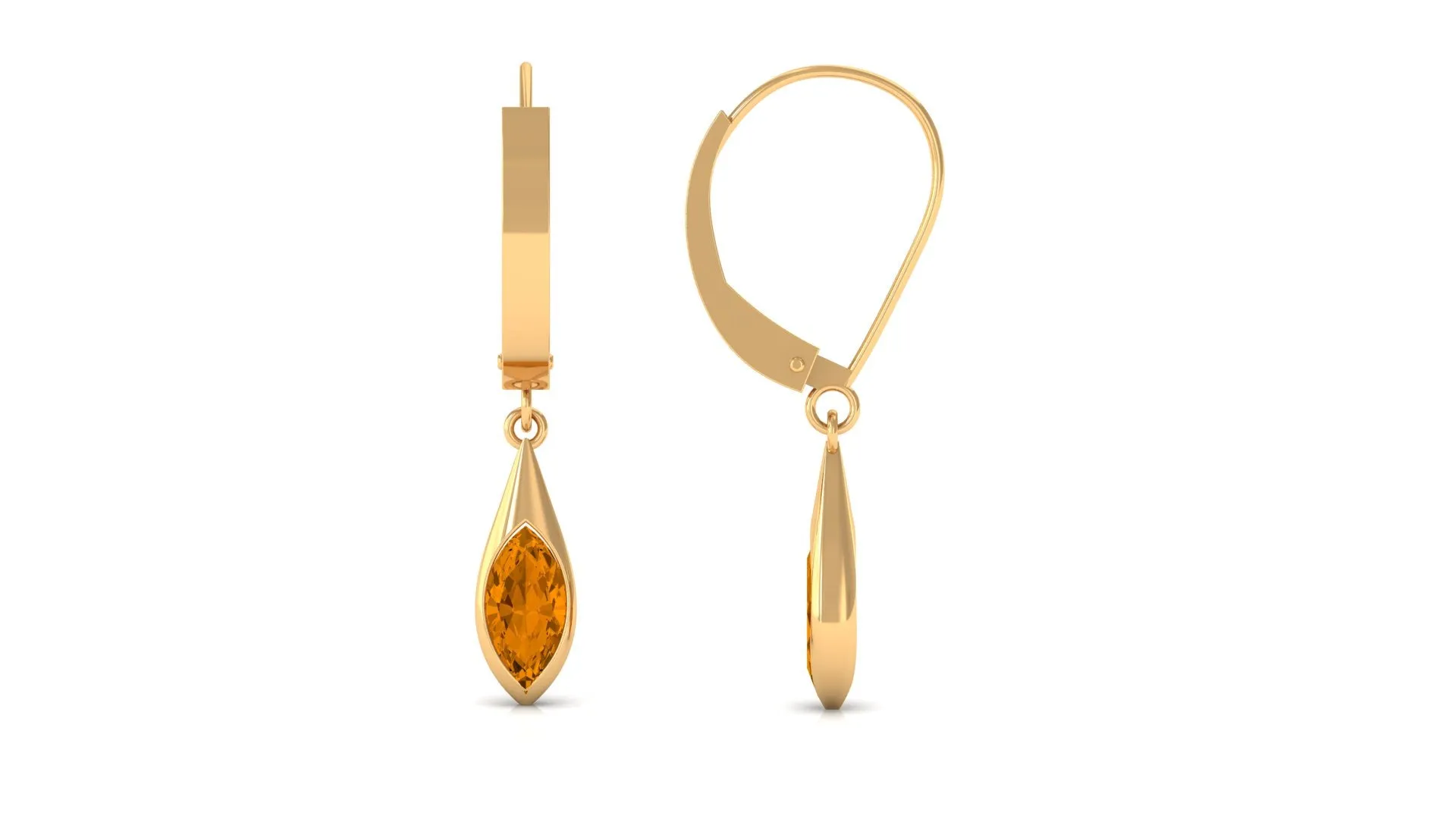 1.50 CT Marquise Cut Citrine Gold Hoop Drop Earrings in Bezel Setting