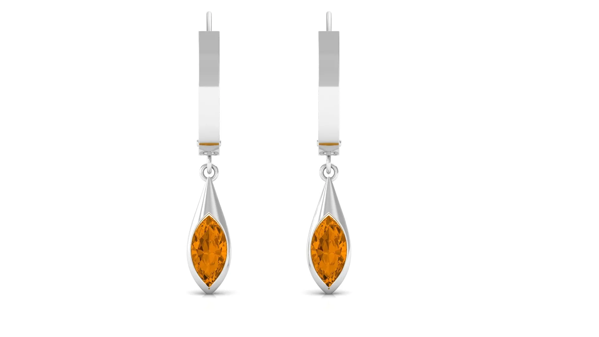 1.50 CT Marquise Cut Citrine Gold Hoop Drop Earrings in Bezel Setting