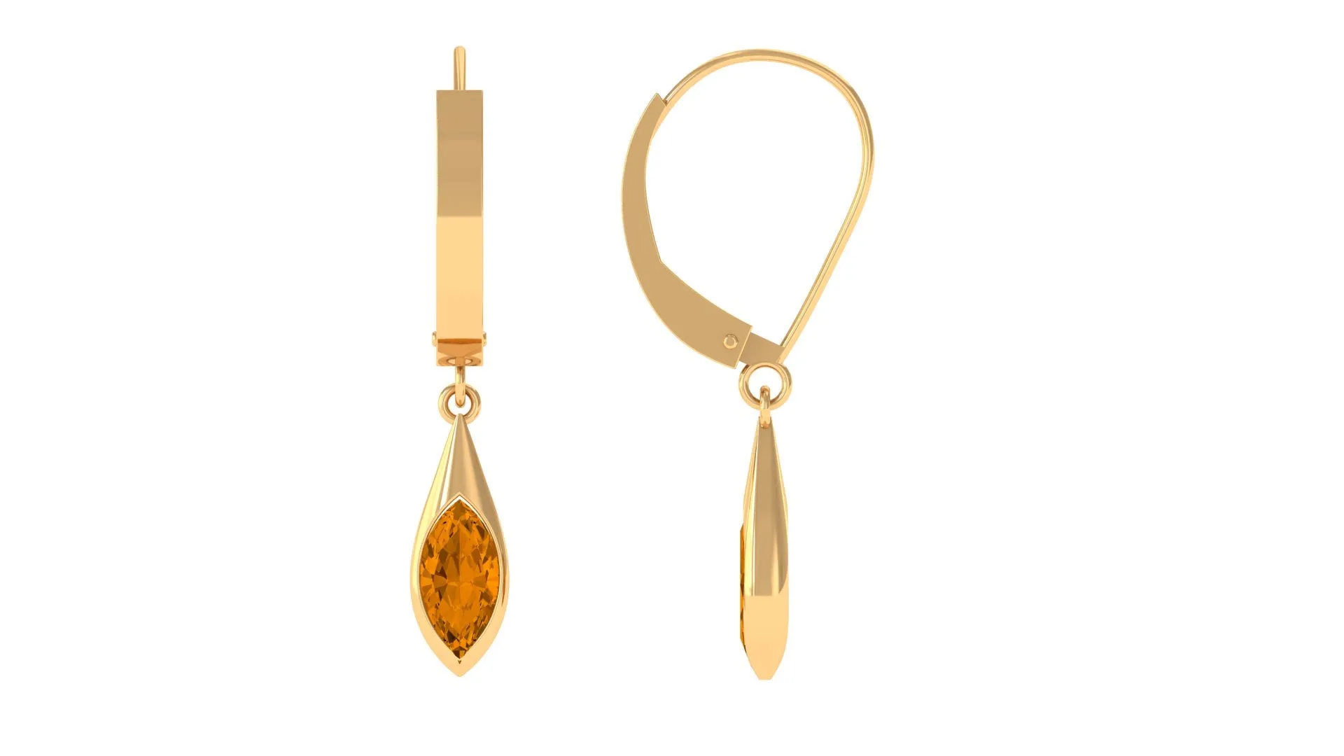 1.50 CT Marquise Cut Citrine Gold Hoop Drop Earrings in Bezel Setting