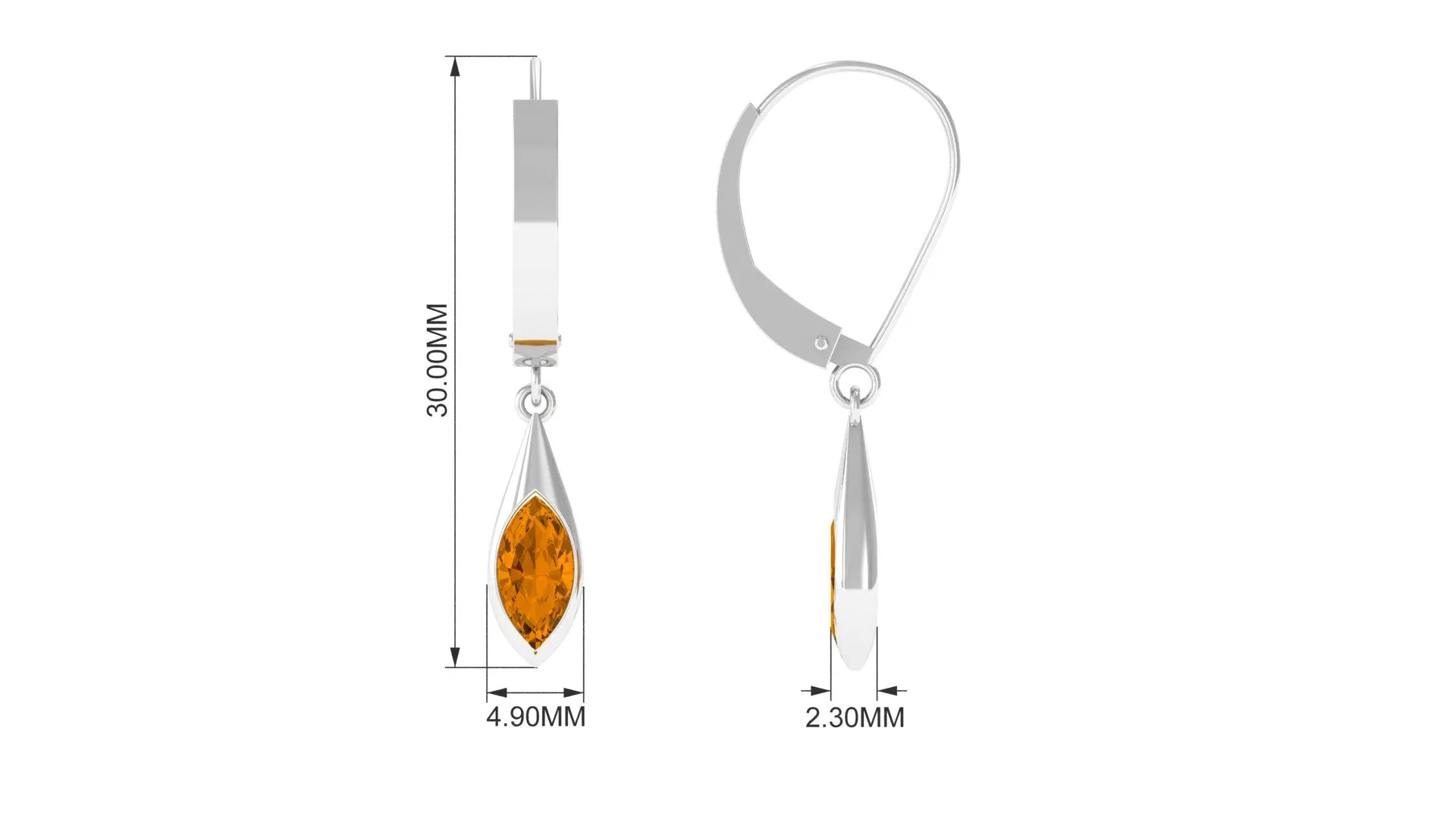 1.50 CT Marquise Cut Citrine Gold Hoop Drop Earrings in Bezel Setting