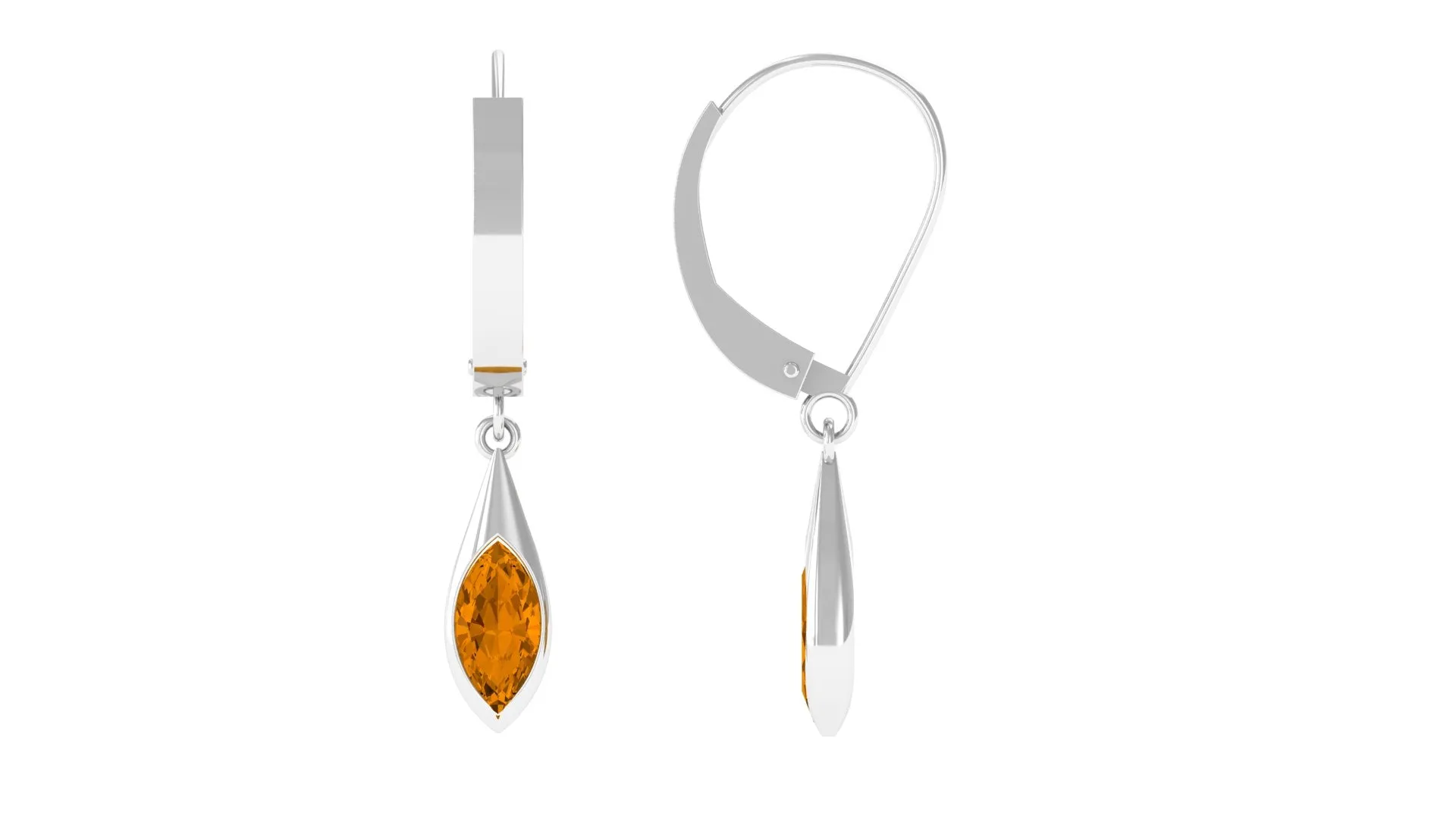 1.50 CT Marquise Cut Citrine Gold Hoop Drop Earrings in Bezel Setting