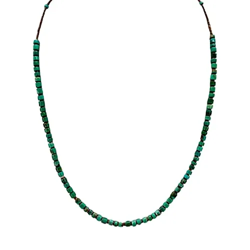 18 inch, Genuine Nevada Green Turquoise Necklace, Sterling Silver, Navajo Native American Handmade in New Mexico, Heishi Style