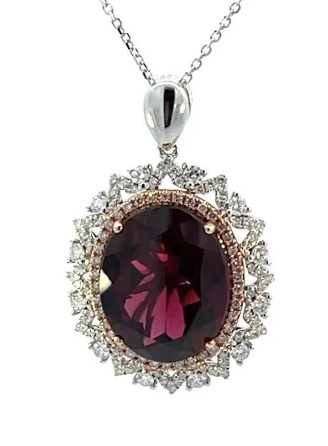 18 Karat Two Tone Halo Gemstone Pendant