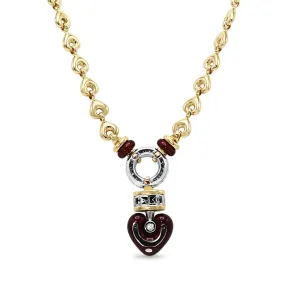 18ct Gold Necklace with Enamel & Diamond Heart Pendant