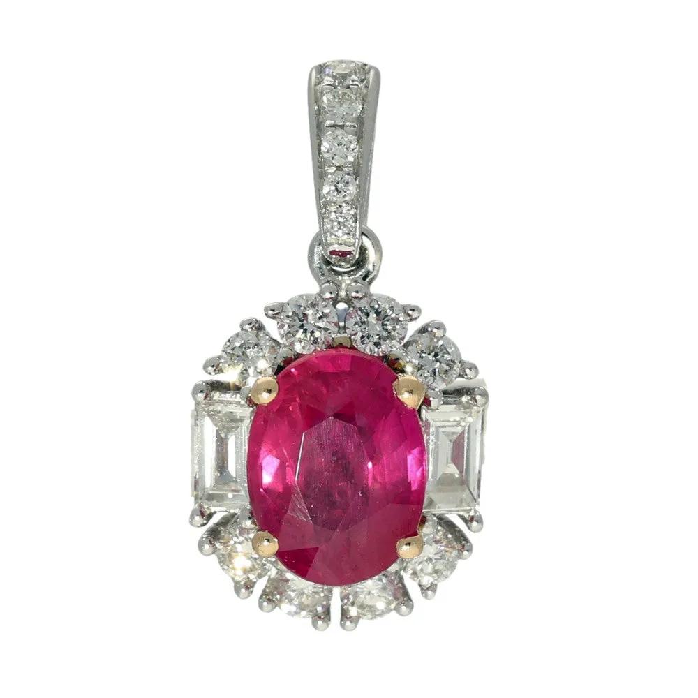 18ct White Gold Oval Ruby & Diamond Halo Pendant