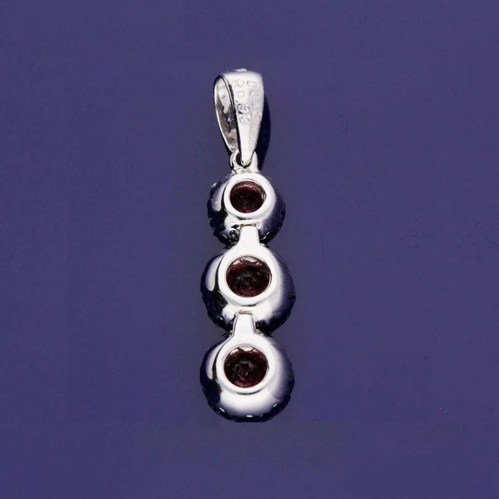 18ct White Gold Ruby and Diamond Graduated Cluster Drop Pendant