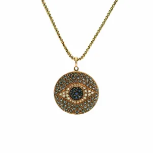 18K Gold Blue Sapphire and Diamond Evil Eye Charm