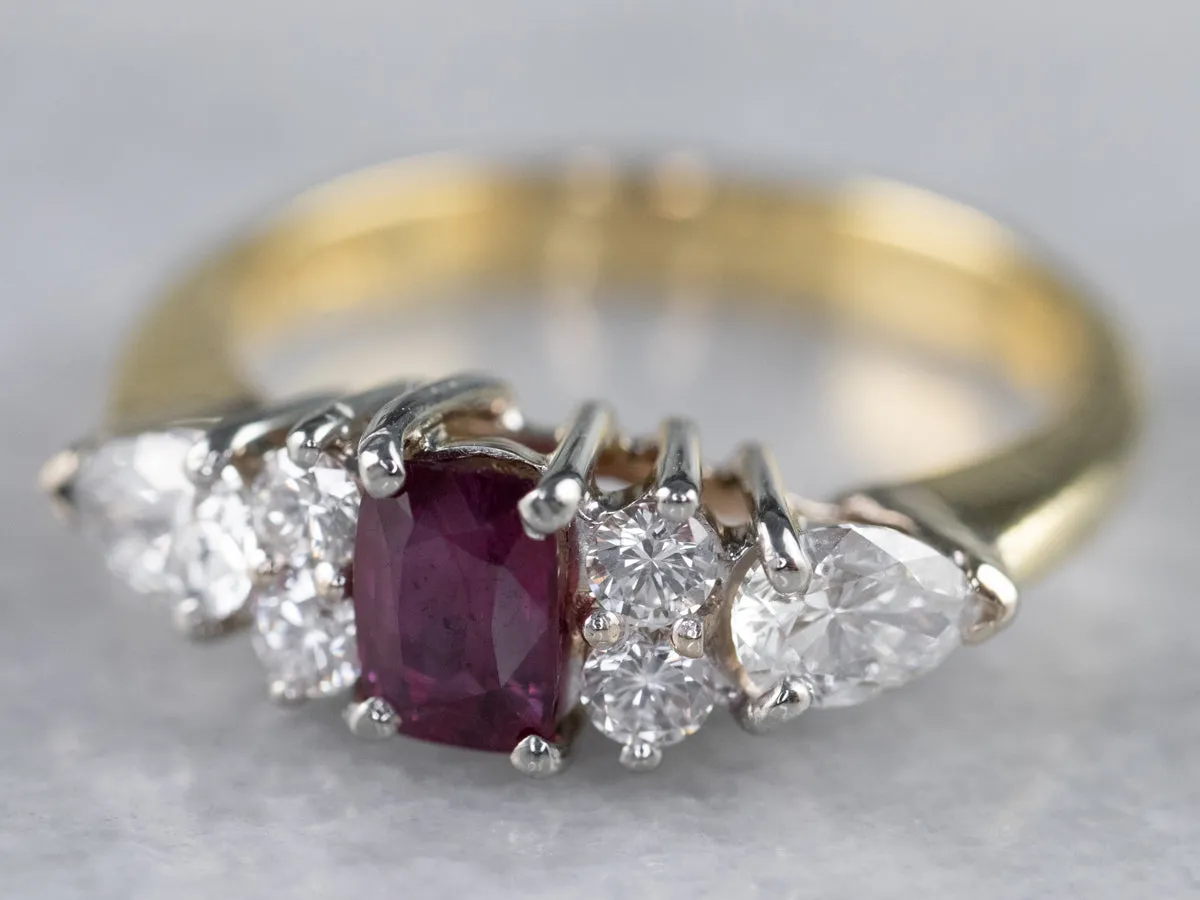 18K Gold Ruby and Diamond Engagement Ring