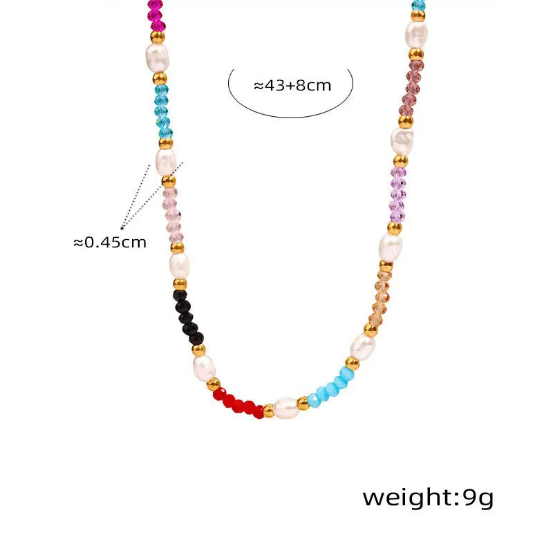 18K gold simple and elegant gemstone and pearl bead design necklace