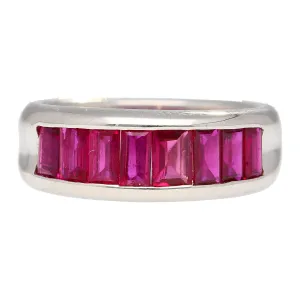 18K White Gold Channel Set Natural Baguette Cut 1-Row Ruby Band Ring