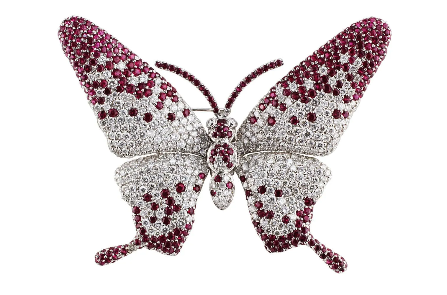 18k White Gold Diamond Ruby Butterfly Pin