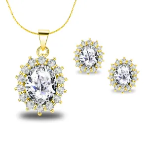 18K Yellow Gold Created White Sapphire CZ Round 2 Carat Oval Necklace Plated 18 inch