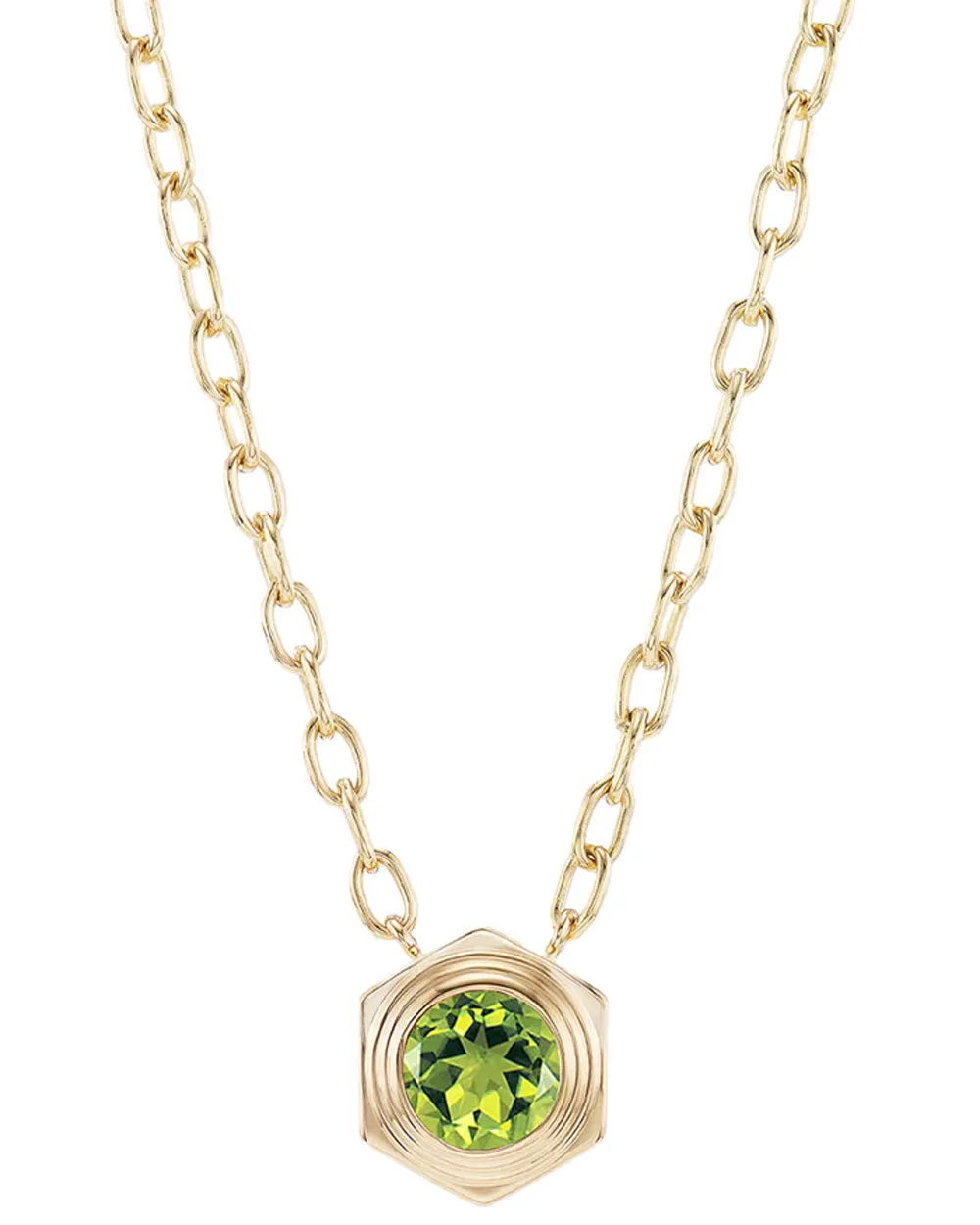 18k Yellow Gold Hexagonal Single Peridot Pendant Necklace