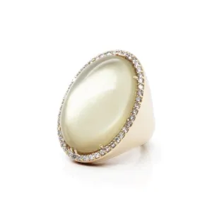 18k Yellow Gold Large Oval White Mother-Of-Pearl Cabachon Citrine Ring