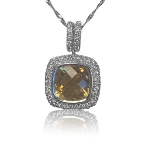 18kt White Gold Citrine 4.6ct and Diamond pendant