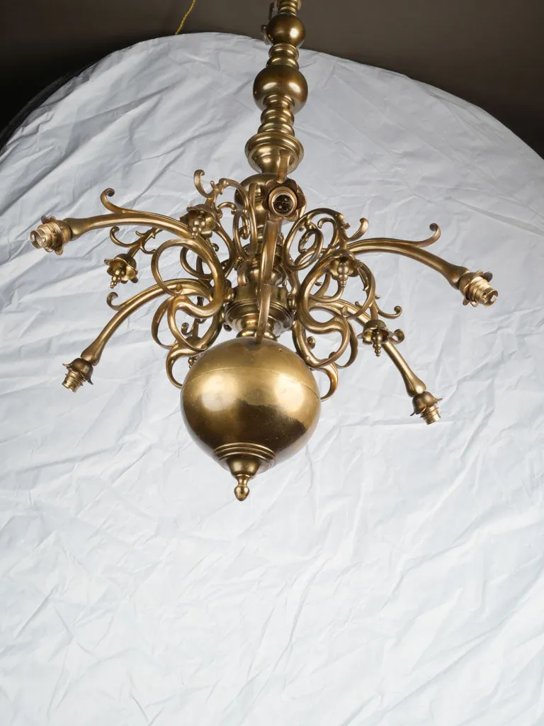 19th century antique brass Dutch-style chandelier 38½"