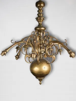 19th century antique brass Dutch-style chandelier 38½"