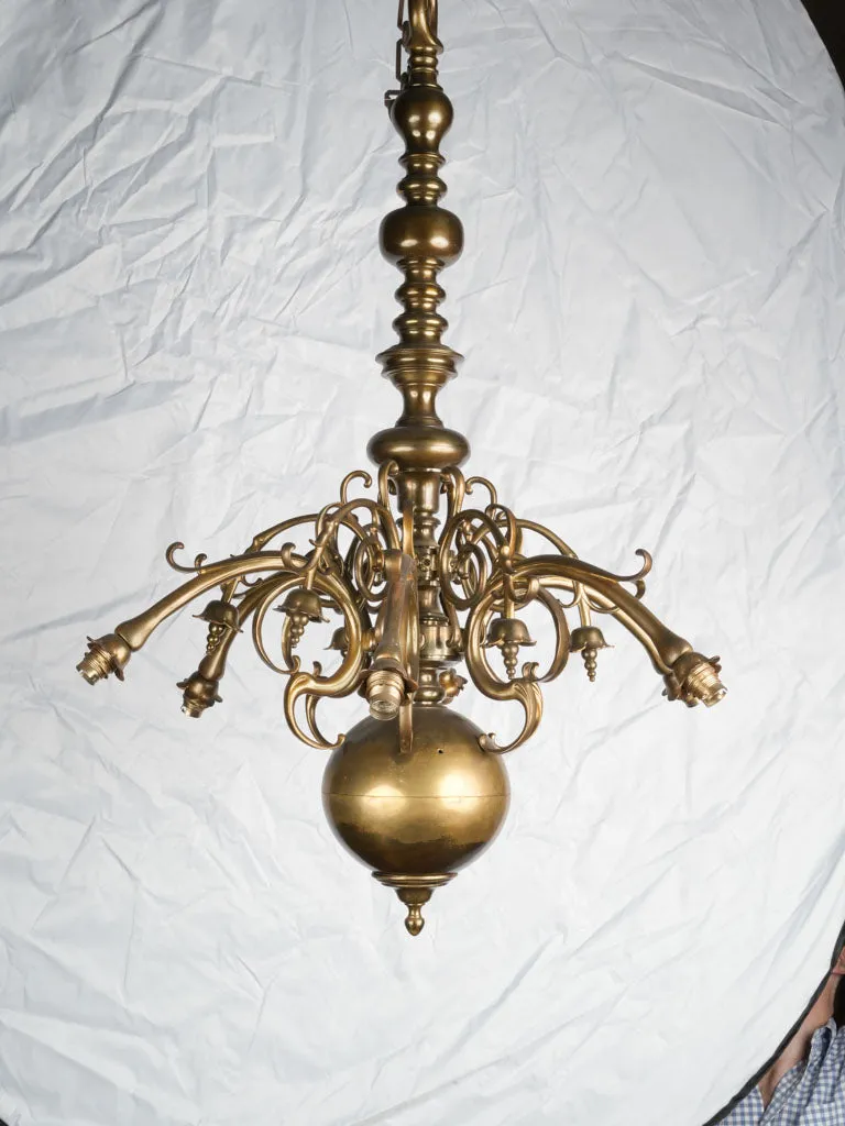 19th century antique brass Dutch-style chandelier 38½"