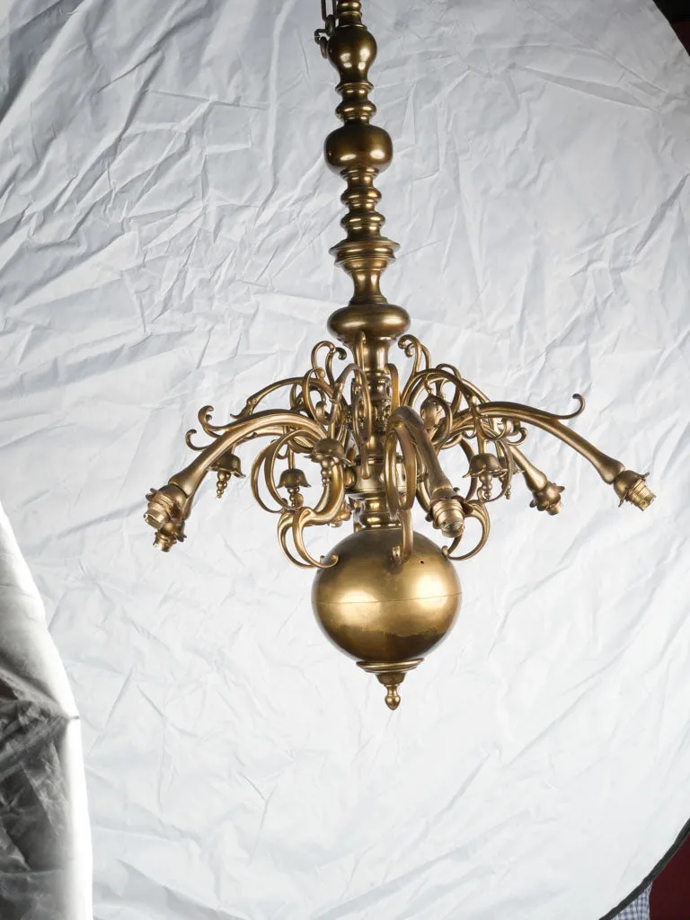 19th century antique brass Dutch-style chandelier 38½"