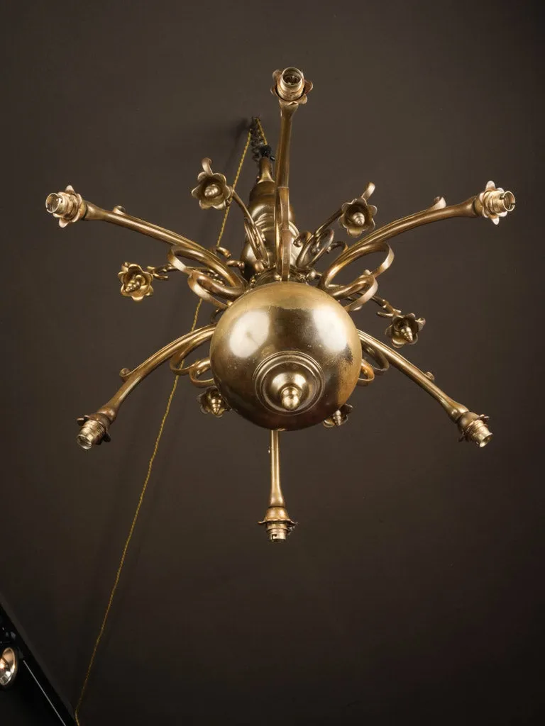 19th century antique brass Dutch-style chandelier 38½"