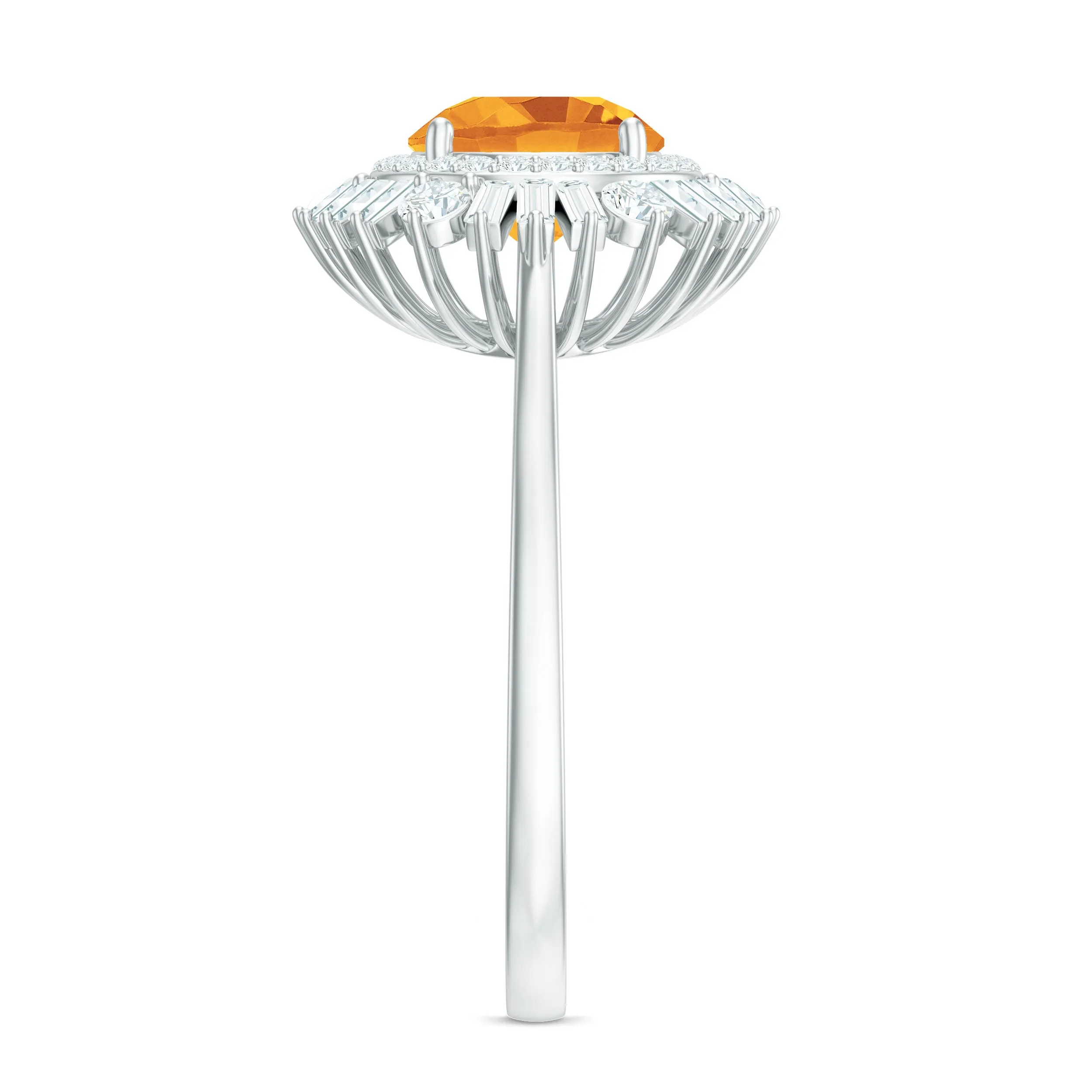 2 CT Round Citrine Cocktail Ring with Moissanite Double Halo