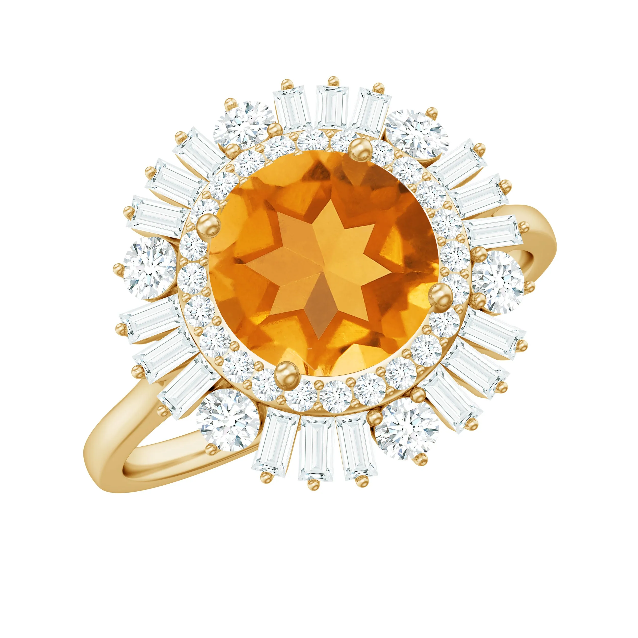 2 CT Round Citrine Cocktail Ring with Moissanite Double Halo