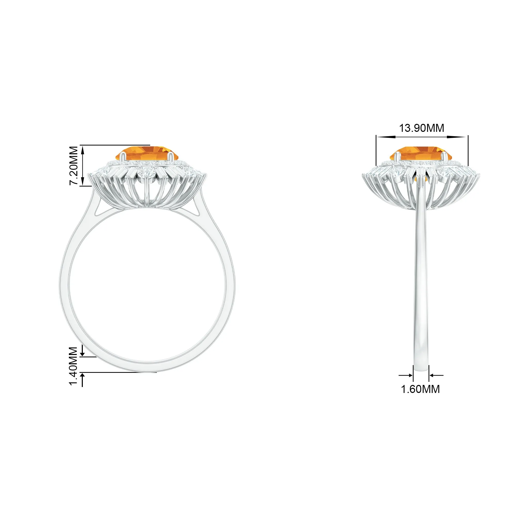 2 CT Round Citrine Cocktail Ring with Moissanite Double Halo