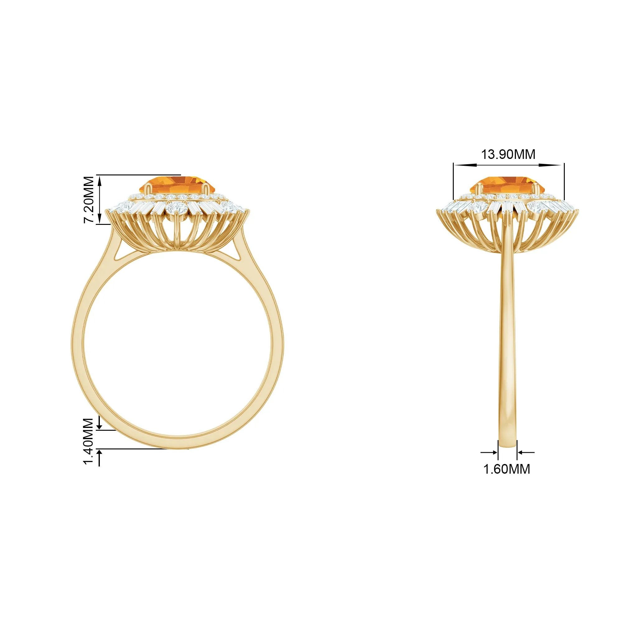 2 CT Round Citrine Cocktail Ring with Moissanite Double Halo