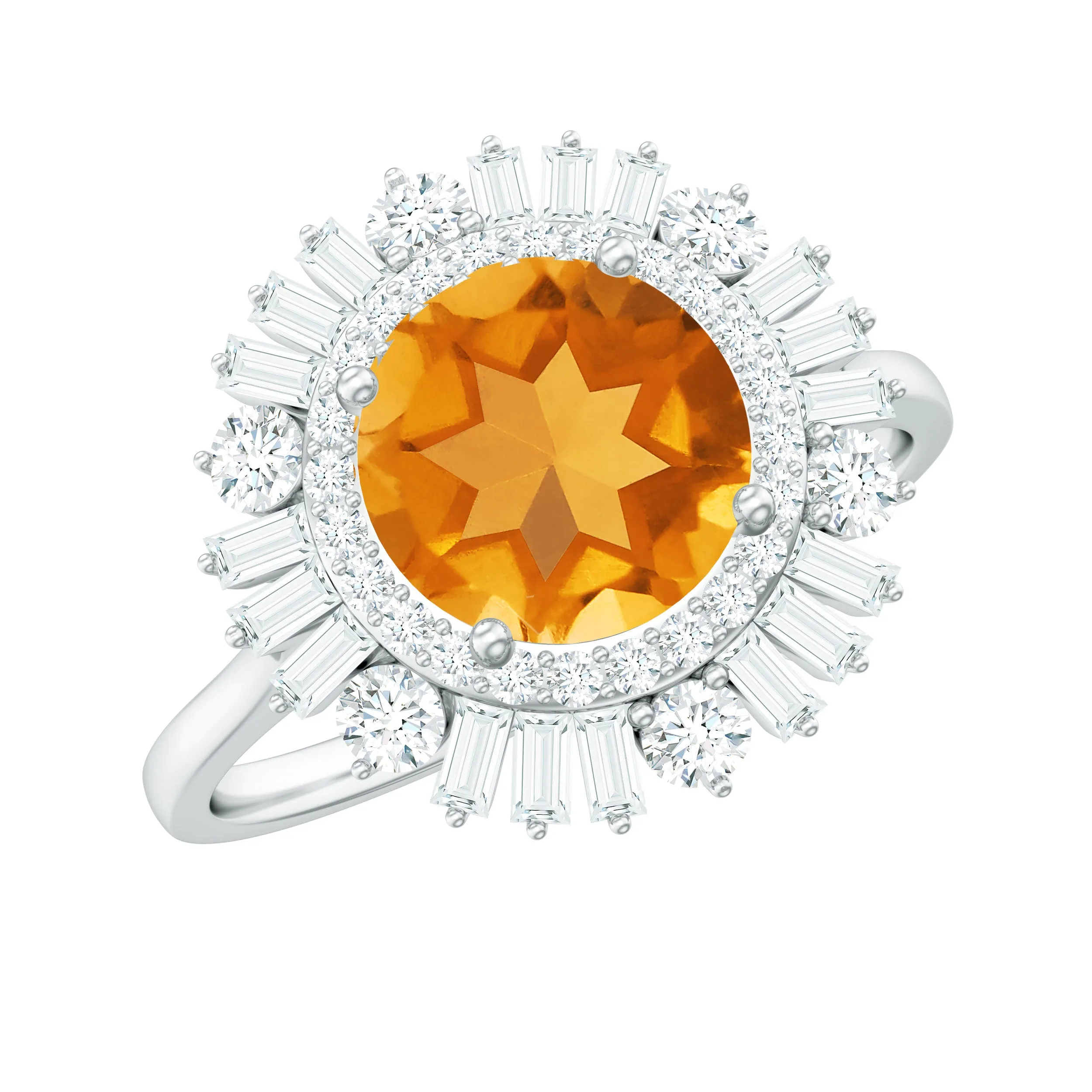 2 CT Round Citrine Cocktail Ring with Moissanite Double Halo