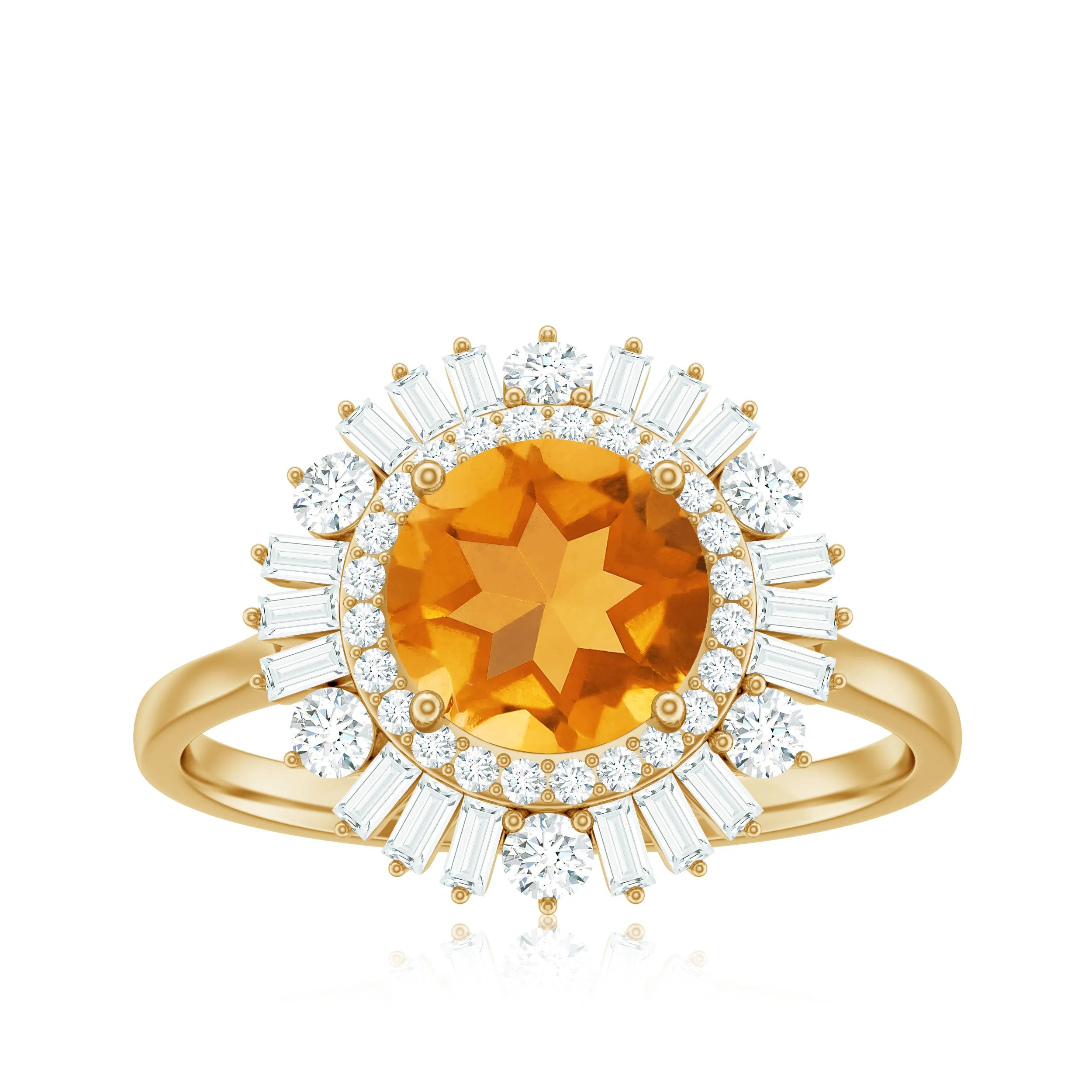 2 CT Round Citrine Cocktail Ring with Moissanite Double Halo