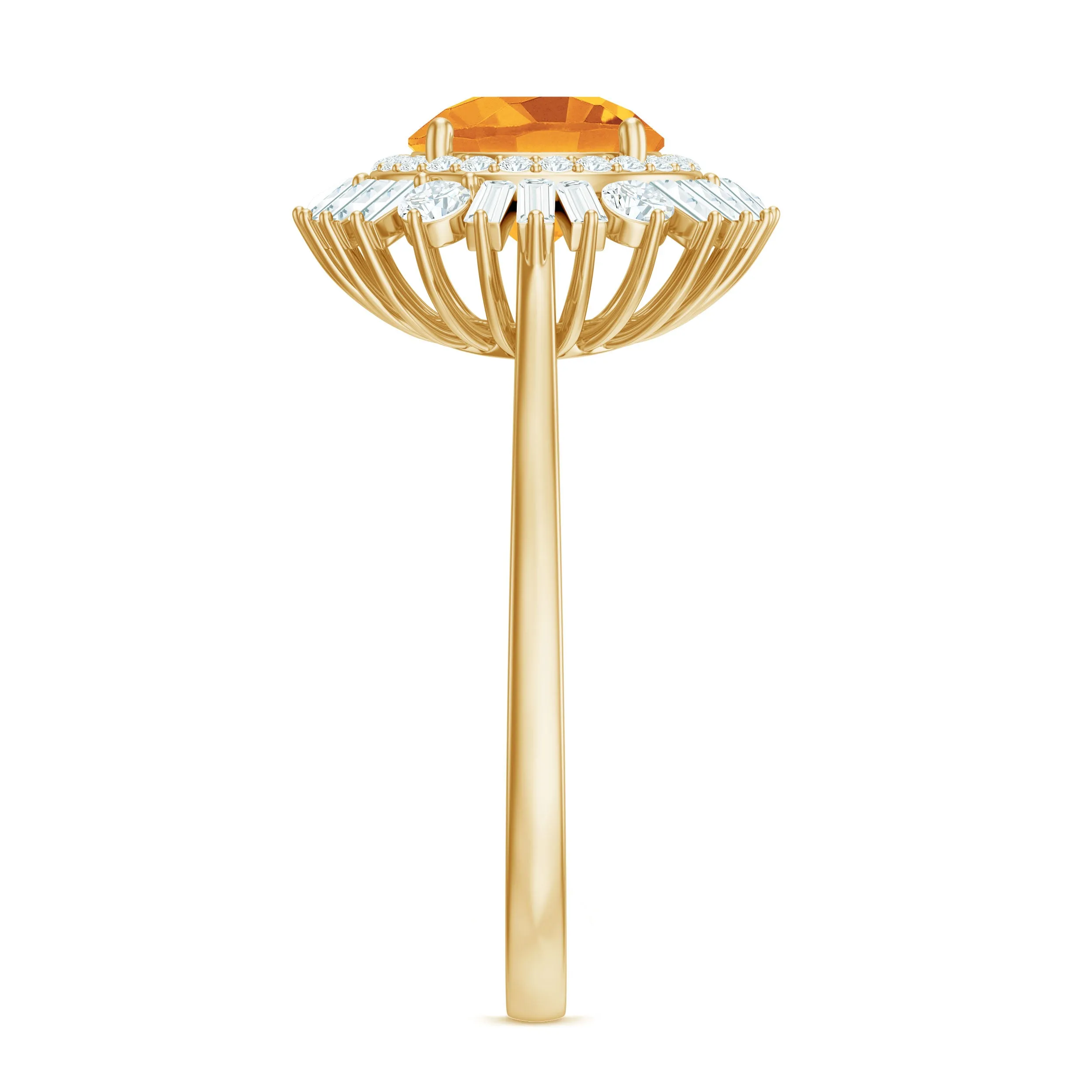 2 CT Round Citrine Cocktail Ring with Moissanite Double Halo