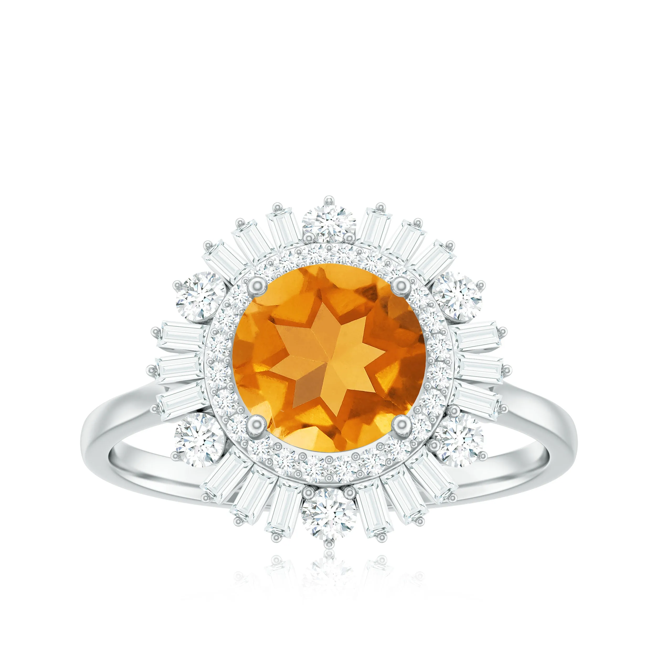 2 CT Round Citrine Cocktail Ring with Moissanite Double Halo