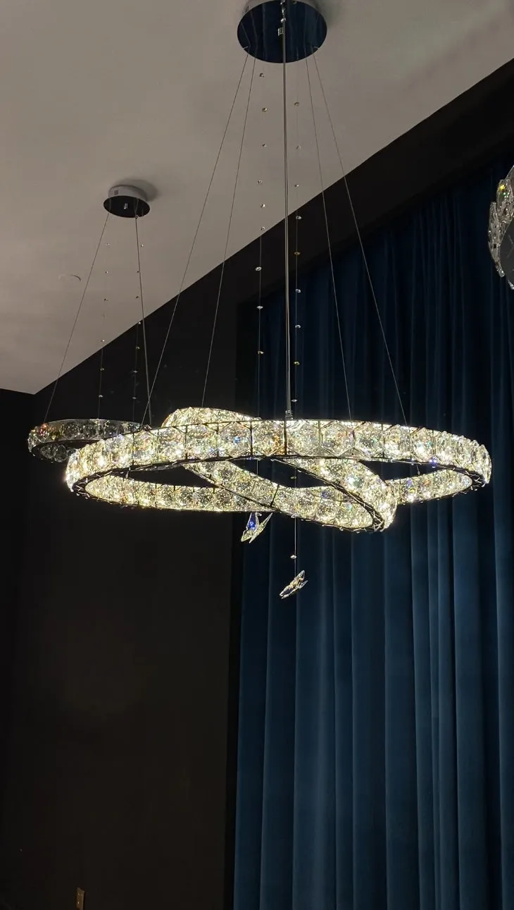 2023 New Light Luxury Crystal Rings Chandelier with Butterfly for Living/Dining Room/ Bedroom