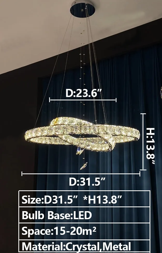 2023 New Light Luxury Crystal Rings Chandelier with Butterfly for Living/Dining Room/ Bedroom