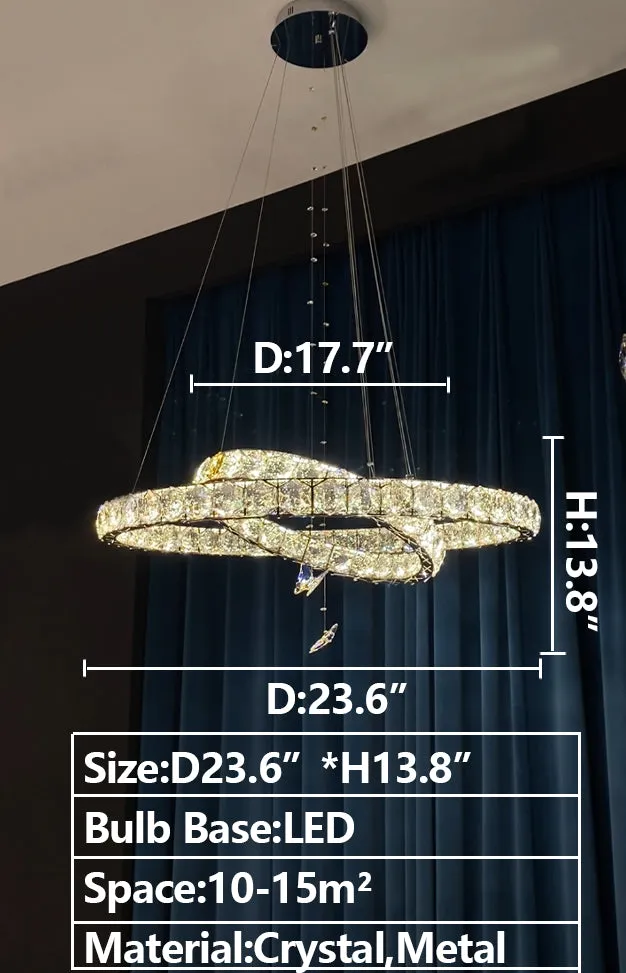 2023 New Light Luxury Crystal Rings Chandelier with Butterfly for Living/Dining Room/ Bedroom