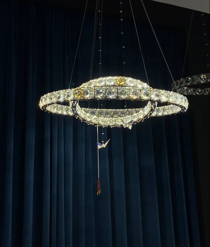 2023 New Light Luxury Crystal Rings Chandelier with Butterfly for Living/Dining Room/ Bedroom