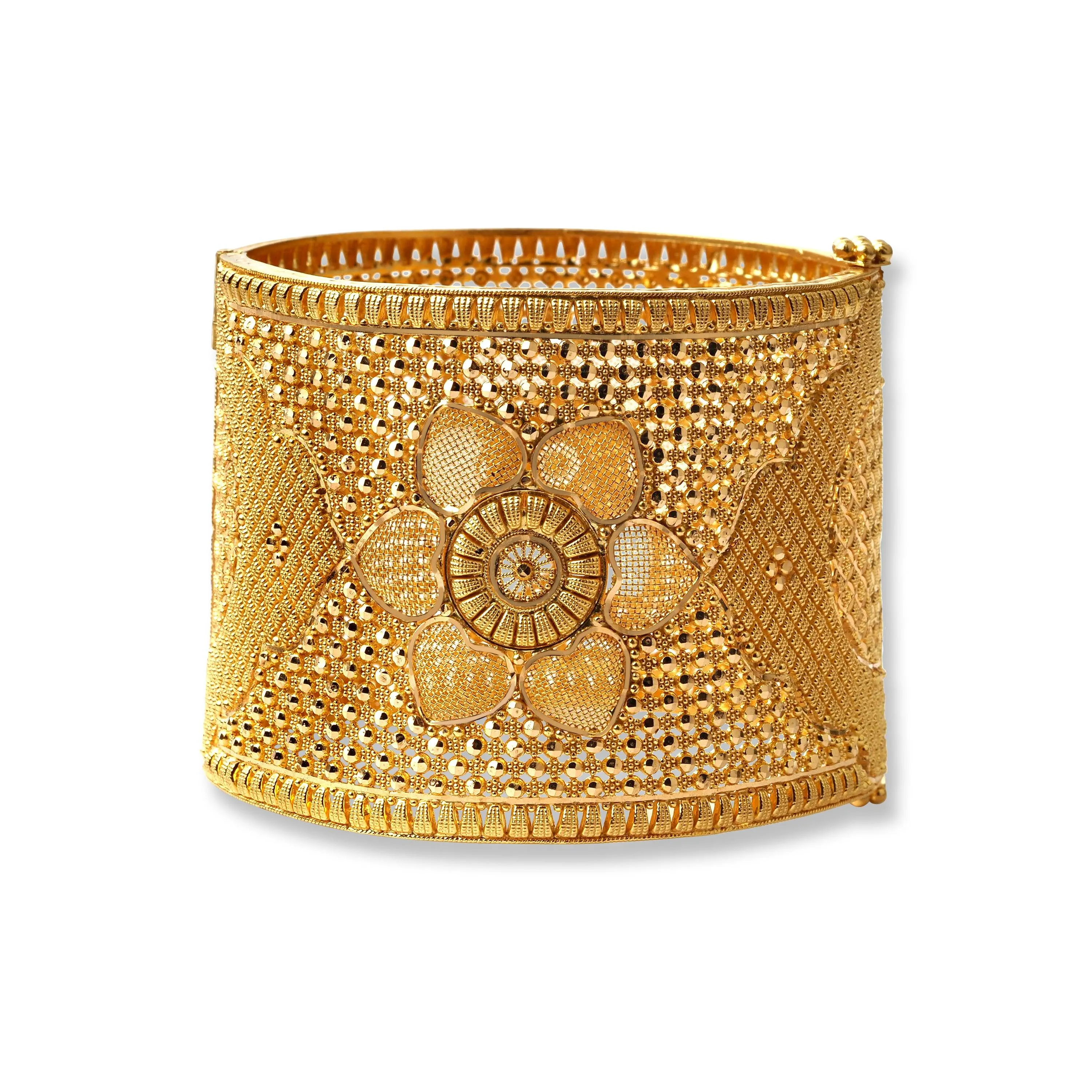 22ct Gold Openable Filigree Design Cuff Bangle with Screw Lock (73.4g) B-8049