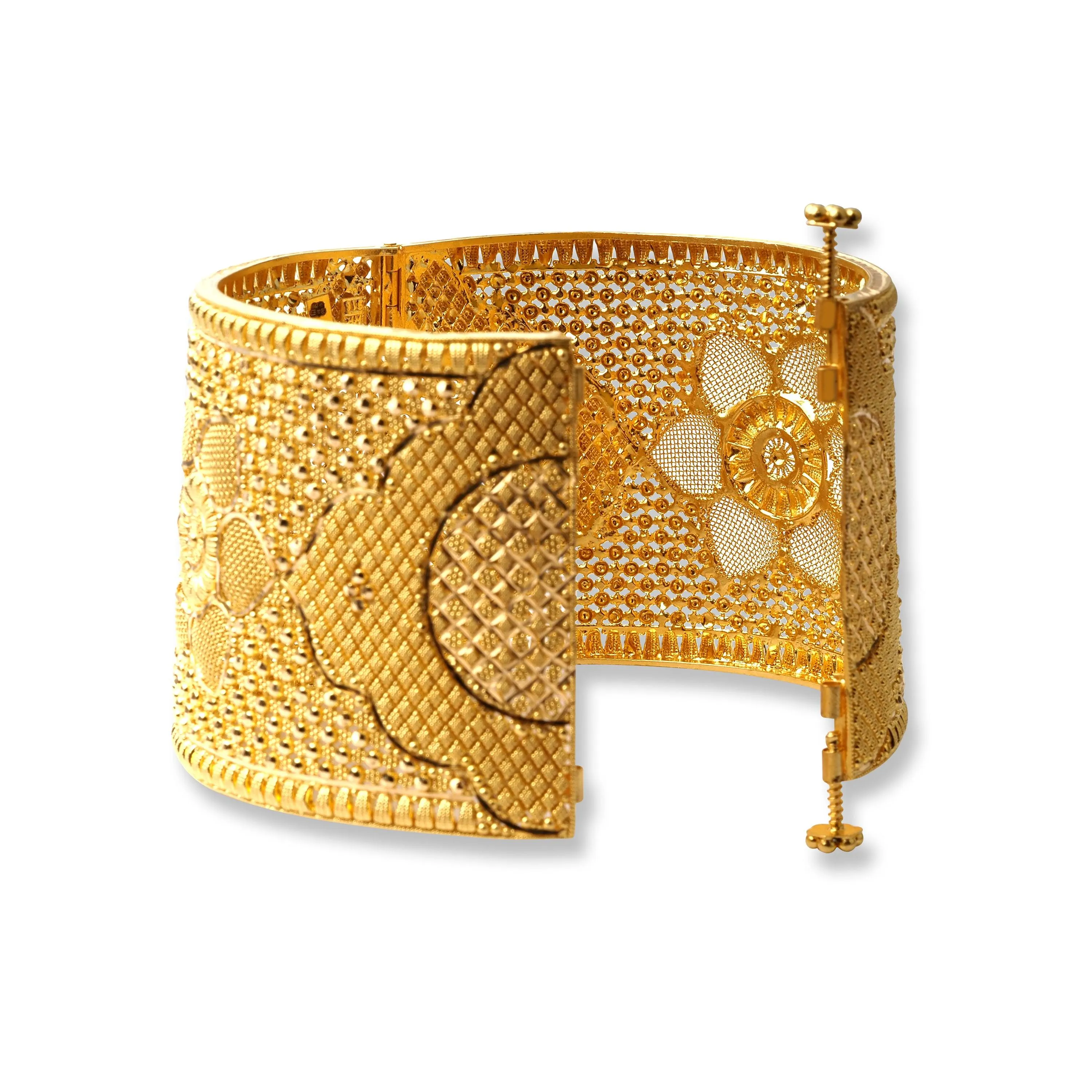 22ct Gold Openable Filigree Design Cuff Bangle with Screw Lock (73.4g) B-8049