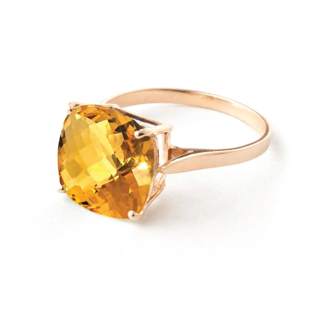 3.6 Carat 14K Solid Rose Gold Ring Natural Checkerboard Cut Citrine