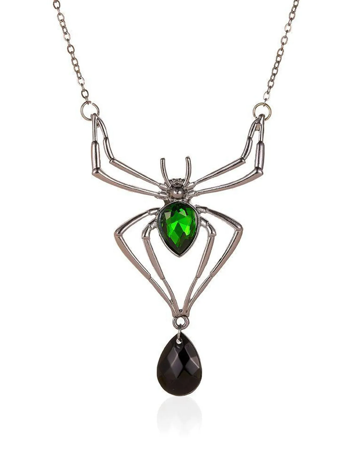 3PCS Green Spider Necklace & Earrings & Ring Set