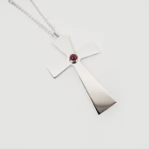 3" Sterling Silver Pectoral Cross with Garnet