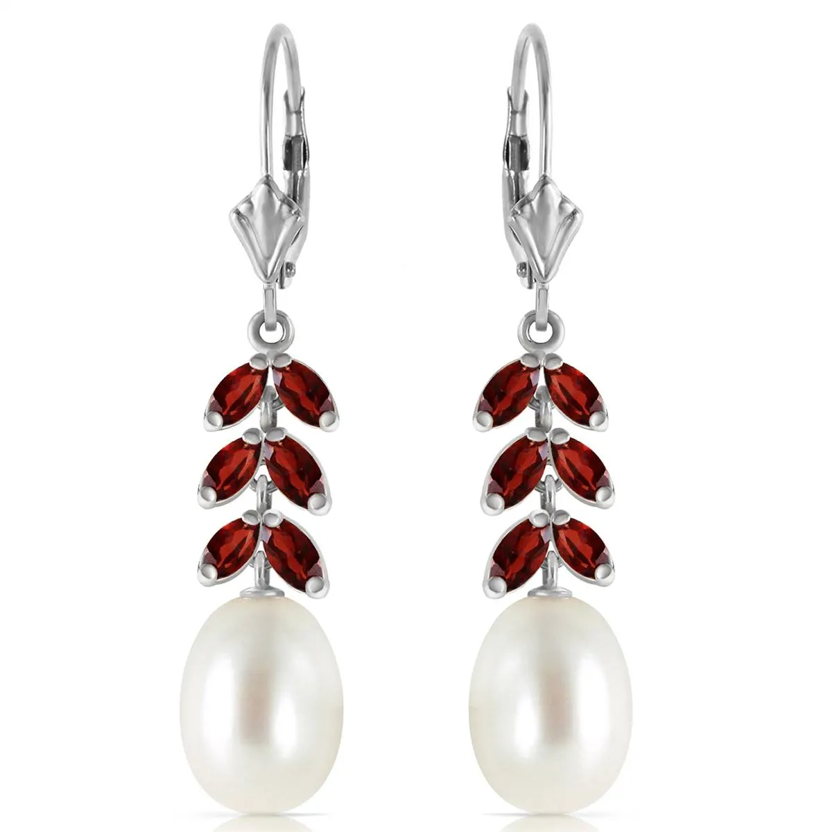 9.2 Carat 14K Solid White Gold Renewed Soul Garnet Pearl Earrings