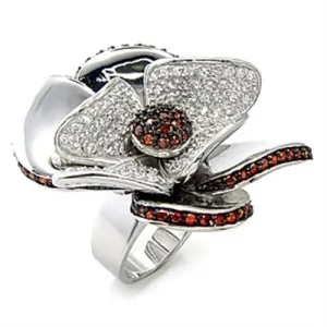 925 Sterling Silver Ring AAA GRD CZ Garnet 7X191 for Women Style Rhodium